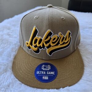 LA Lakers Hat Tan Brown Ultra Game Cycline Rear Scripted SnapBack Cap Limited